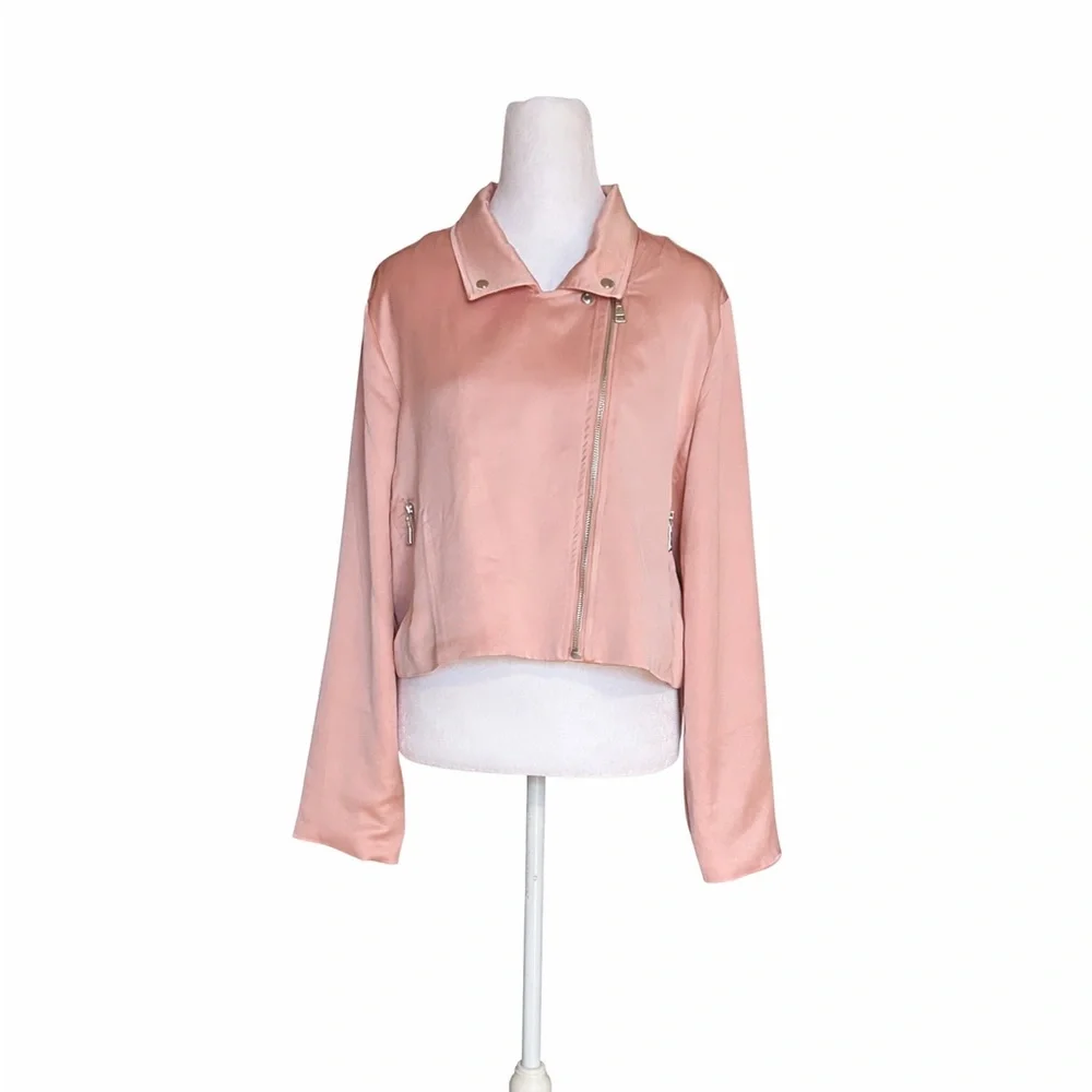 Victoria’s Secret Satin Moto Jacket‎ Pink Size Large Cropped